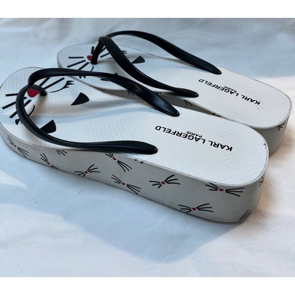 Karl Lagerfeld Paris flip flop Wedge Arch Platform Women’s Size 9.5 Kitty Prints - Picture 3 of 5